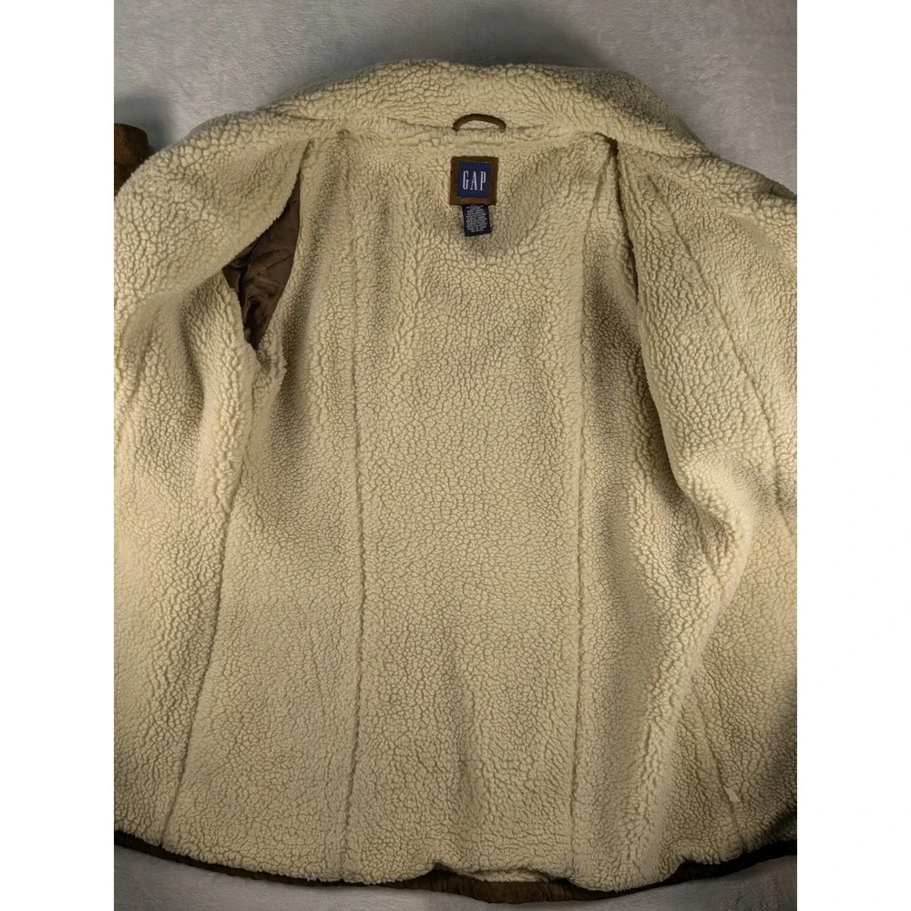 Vintage Gap Suede Sherpa Lined Front Snap Mid Length Coat Penny Lane Boho (Read)